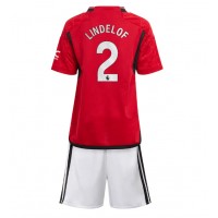 Camiseta Manchester United Victor Lindelof #2 Primera Equipación Replica 2023-24 para niños mangas cortas (+ Pantalones cortos)